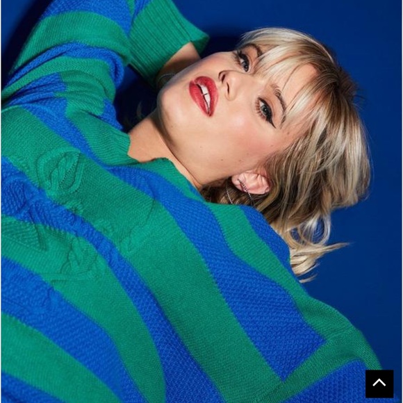 Torrid Lovesick Blue and Green Striped Skull Sweater Size 0 - Picture 2 of 6